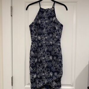 Boubou Navy Blue Floral Lace Halter Dress Size Medium Bodycon Cocktail Party